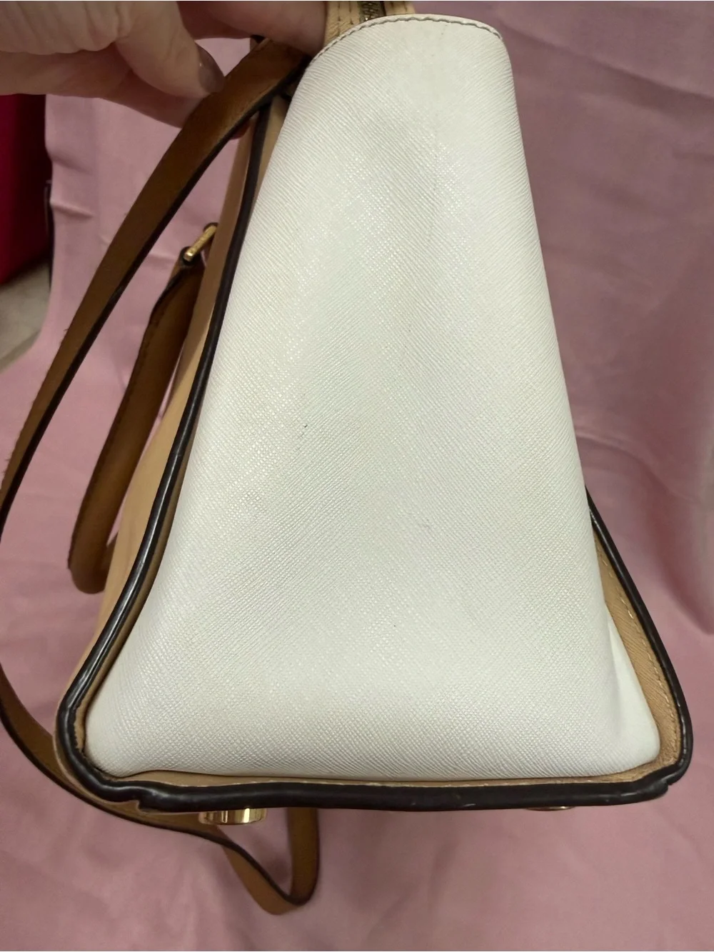 Michael Kors Selma Tan and White Saffiano Leather Satchel